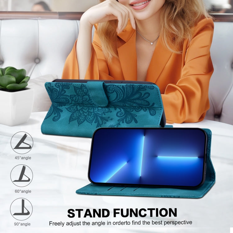 For Samsung Galaxy S25+ 5G Lace Floral Embossed Magnetic Buckle PU Phone Case With Wrist Strap(Green) by buy2fix