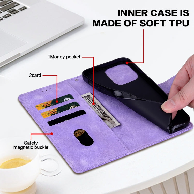 For Samsung Galaxy S25+ 5G Lace Floral Embossed Magnetic Buckle PU Phone Case With Wrist Strap(Purple) by buy2fix