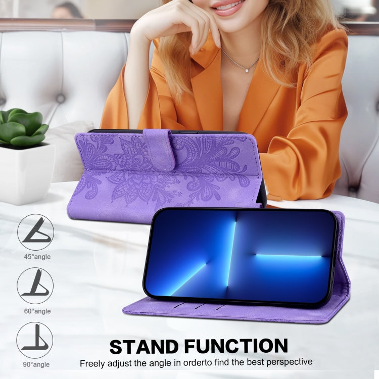 For Samsung Galaxy S25+ 5G Lace Floral Embossed Magnetic Buckle PU Phone Case With Wrist Strap(Purple) by buy2fix