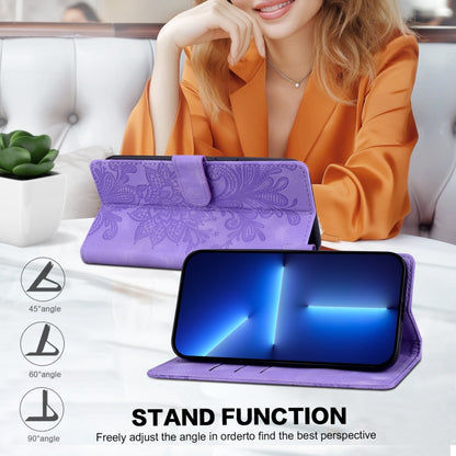 For Samsung Galaxy S25+ 5G Lace Floral Embossed Magnetic Buckle PU Phone Case With Wrist Strap(Purple) by buy2fix