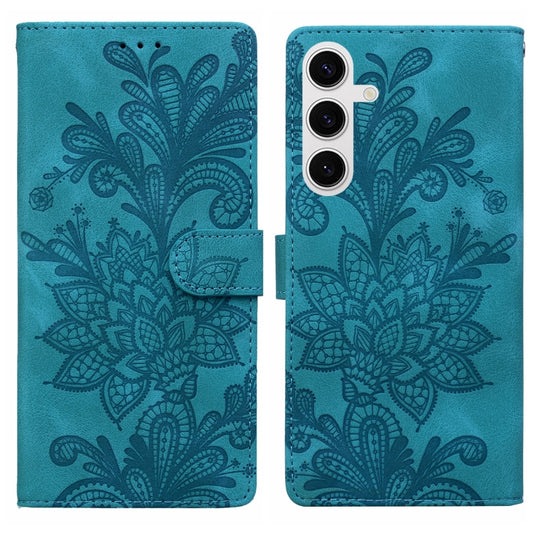 For Samsung Galaxy S25 5G Lace Floral Embossed Magnetic Buckle PU Phone Case With Wrist Strap(Green) by buy2fix