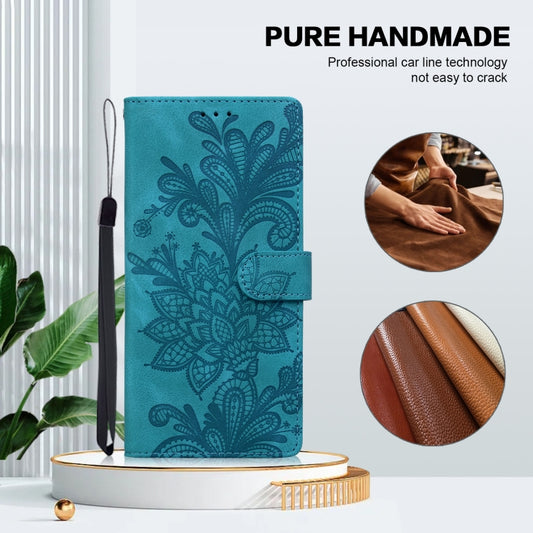 For Samsung Galaxy S25 5G Lace Floral Embossed Magnetic Buckle PU Phone Case With Wrist Strap(Green) by buy2fix