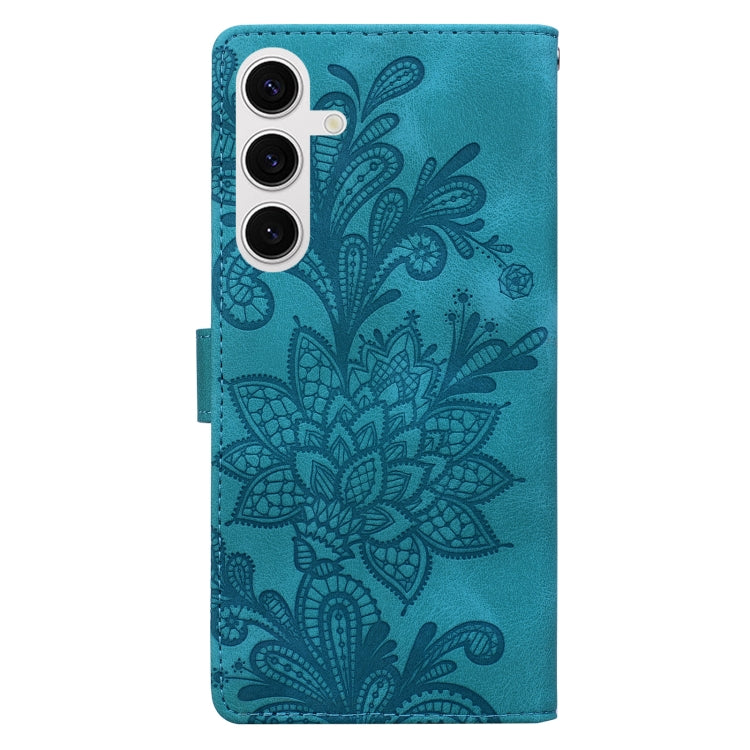 For Samsung Galaxy S25 5G Lace Floral Embossed Magnetic Buckle PU Phone Case With Wrist Strap(Green) by buy2fix