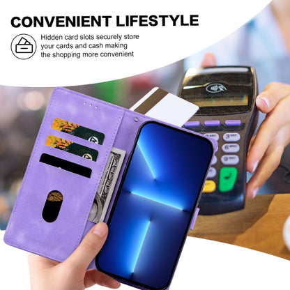 For Samsung Galaxy S25 5G Lace Floral Embossed Magnetic Buckle PU Phone Case With Wrist Strap(Purple) by buy2fix