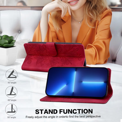 For Samsung Galaxy S25 5G Lace Floral Embossed Magnetic Buckle PU Phone Case With Wrist Strap(Red) by buy2fix