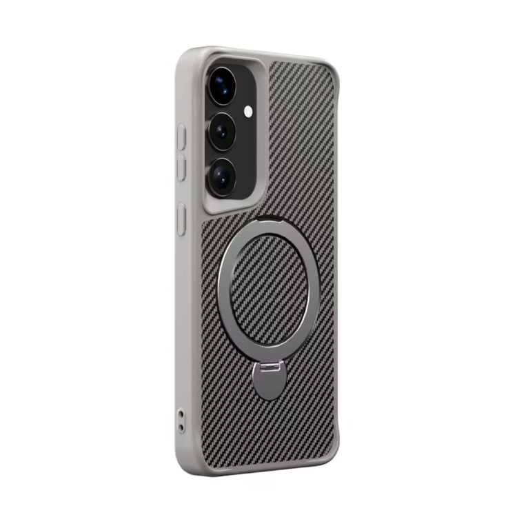 For Samsung Galaxy S25 / S24 5G Carbon Fiber Texture 360 MagSafe Holder Phone Case(Titanium Gray) by buy2fix