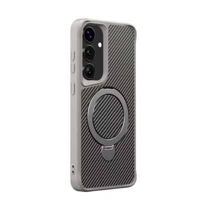 For Samsung Galaxy S25 / S24 5G Carbon Fiber Texture 360 MagSafe Holder Phone Case(Titanium Gray) by buy2fix