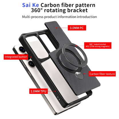 For Samsung Galaxy S25 / S24 5G Carbon Fiber Texture 360 MagSafe Holder Phone Case(Titanium Gray) by buy2fix