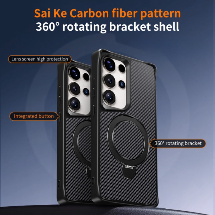 For Samsung Galaxy S25+ / S24+ 5G Carbon Fiber Texture 360 MagSafe Holder Phone Case(Black) by buy2fix