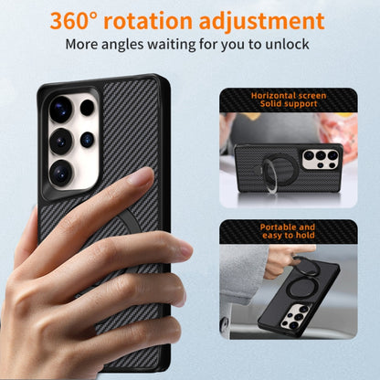 For Samsung Galaxy S25 / S24 5G Carbon Fiber Texture 360 MagSafe Holder Phone Case(Titanium Gray) by buy2fix
