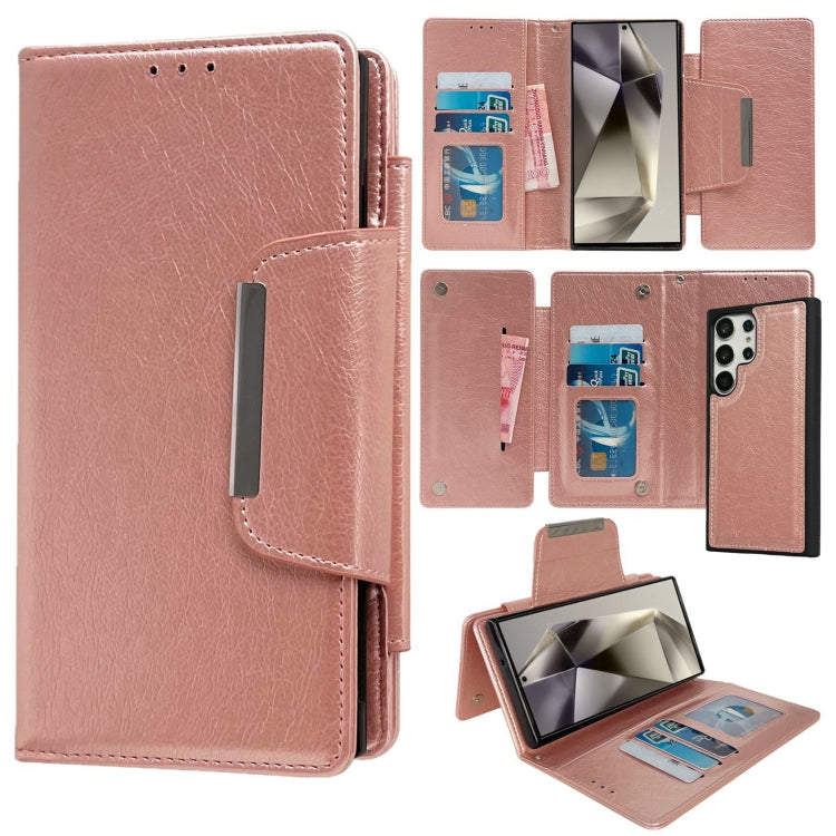 For Samsung Galaxy S25 Ultra 5G Multifunctional 7-Card Wallet Leather Phone Case(Rose Gold) by buy2fix
