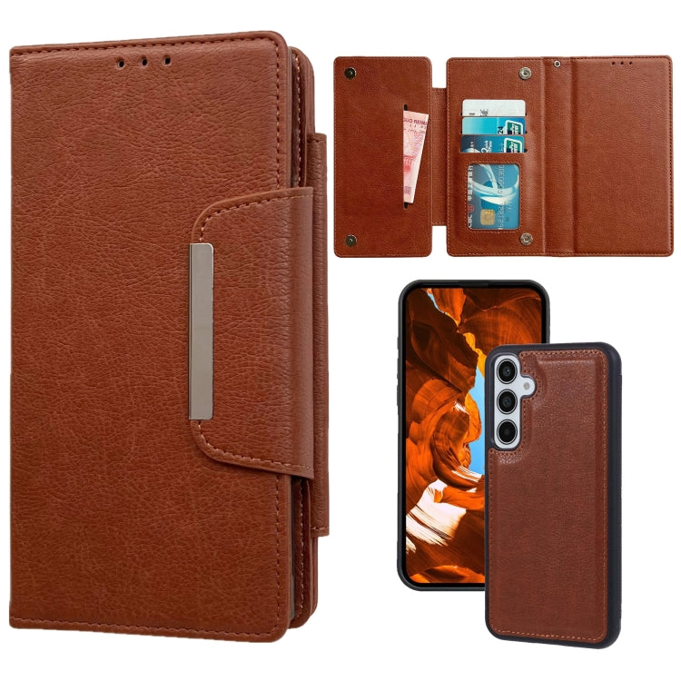 For Samsung Galaxy S25 5G Multifunctional 7-Card Wallet Leather Phone Case(Brown) by buy2fix
