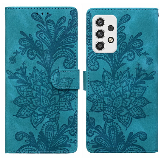 For Samsung Galaxy A23 5G Lace Floral Embossed Magnetic Buckle PU Phone Case With Wrist Strap(Green)