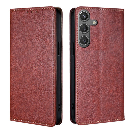 For Samsung Galaxy S25 5G Gloss Oil Solid Color Magnetic Leather Phone Case(Brown) by buy2fix
