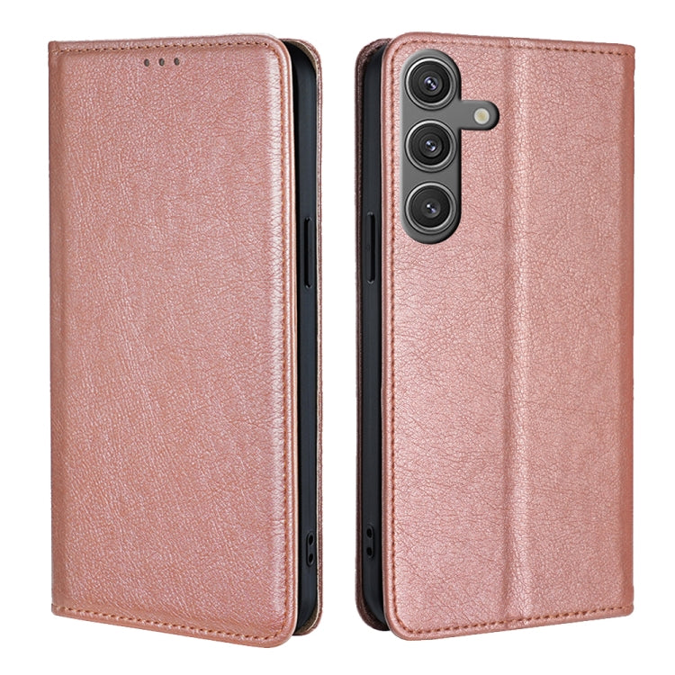 For Samsung Galaxy S25 5G Gloss Oil Solid Color Magnetic Leather Phone Case(Rose Gold) by buy2fix