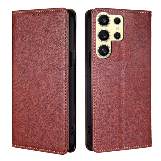 For Samsung Galaxy S25 Ultra 5G Gloss Oil Solid Color Magnetic Leather Phone Case(Brown) by buy2fix