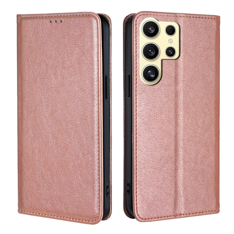 For Samsung Galaxy S25 Ultra 5G Gloss Oil Solid Color Magnetic Leather Phone Case(Rose Gold) by buy2fix