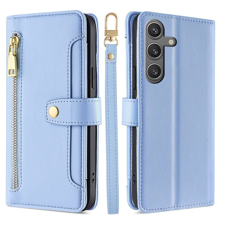For Samsung Galaxy S25 5G Sheep Texture Cross-body Zipper Wallet Leather Phone Case(Blue) by buy2fix