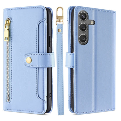For Samsung Galaxy S25 5G Sheep Texture Cross-body Zipper Wallet Leather Phone Case(Blue) by buy2fix