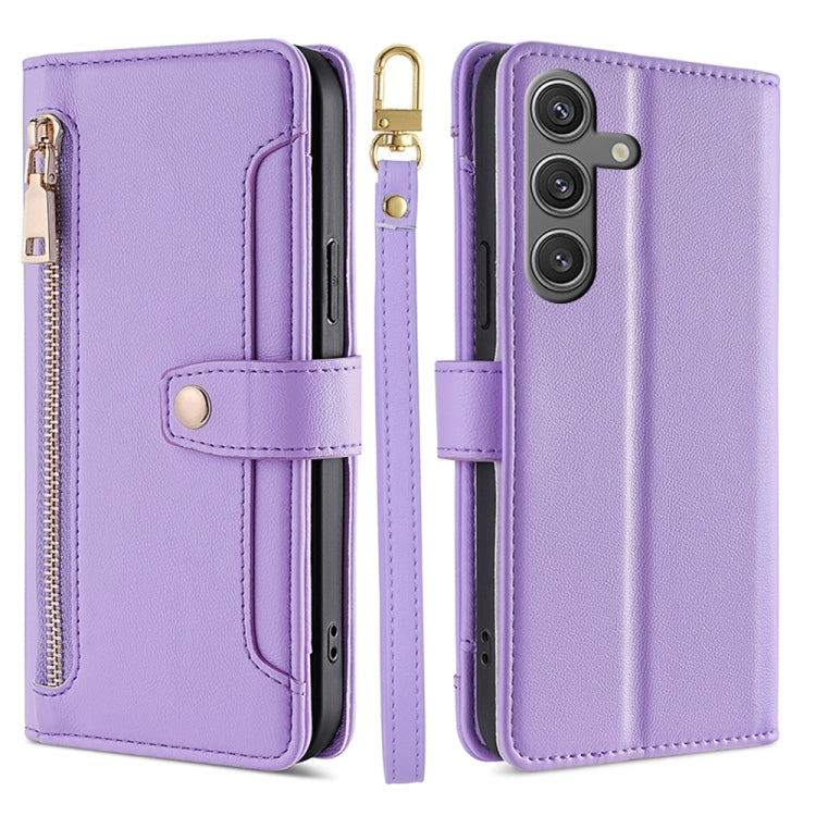 For Samsung Galaxy S25 5G Sheep Texture Cross-body Zipper Wallet Leather Phone Case(Purple) by buy2fix