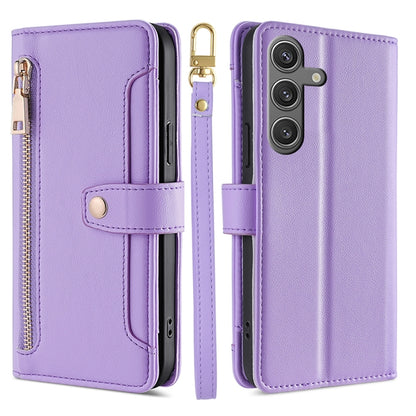 For Samsung Galaxy S25 5G Sheep Texture Cross-body Zipper Wallet Leather Phone Case(Purple) by buy2fix