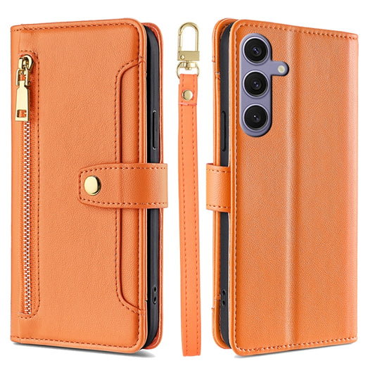 For Samsung Galaxy S25+ 5G Sheep Texture Cross-body Zipper Wallet Leather Phone Case(Orange) by buy2fix