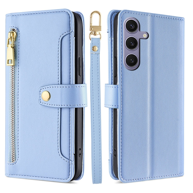 For Samsung Galaxy S25+ 5G Sheep Texture Cross-body Zipper Wallet Leather Phone Case(Blue) by buy2fix