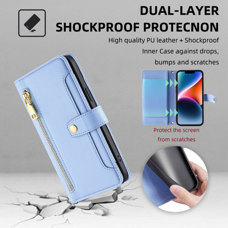 For Samsung Galaxy S25+ 5G Sheep Texture Cross-body Zipper Wallet Leather Phone Case(Blue) by buy2fix