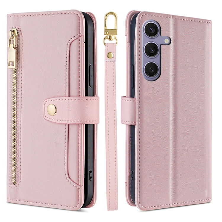 For Samsung Galaxy S25+ 5G Sheep Texture Cross-body Zipper Wallet Leather Phone Case(Pink) by buy2fix
