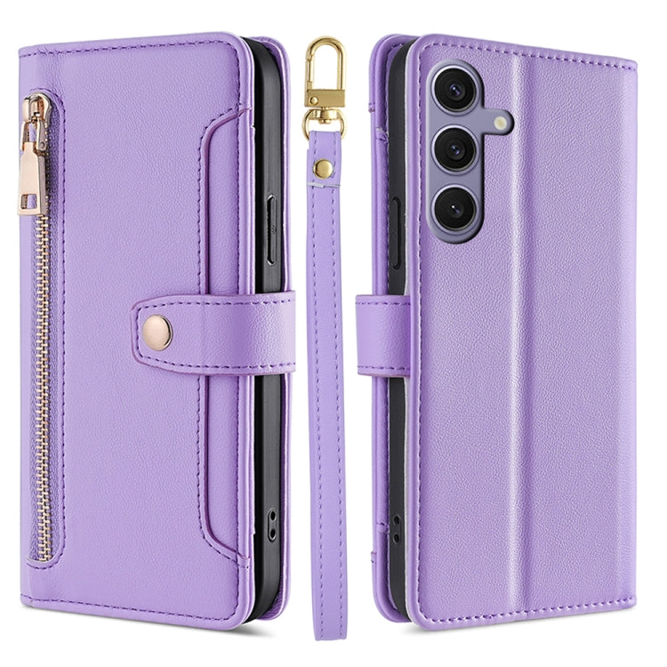 For Samsung Galaxy S25+ 5G Sheep Texture Cross-body Zipper Wallet Leather Phone Case(Purple) by buy2fix