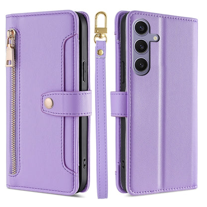 For Samsung Galaxy S25+ 5G Sheep Texture Cross-body Zipper Wallet Leather Phone Case(Purple) by buy2fix