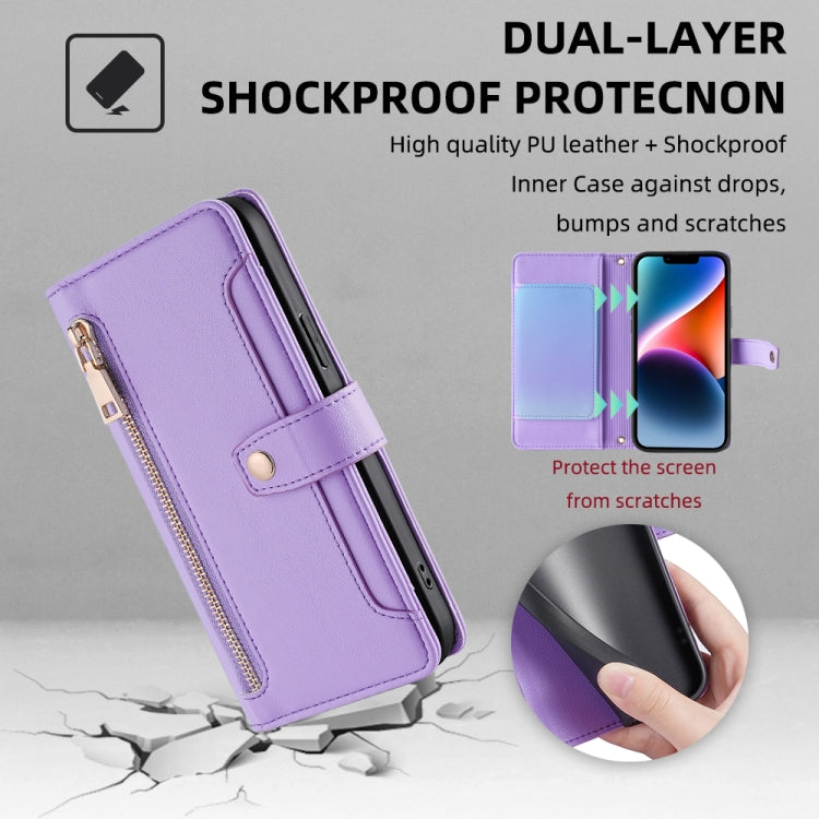For Samsung Galaxy S25+ 5G Sheep Texture Cross-body Zipper Wallet Leather Phone Case(Purple) by buy2fix