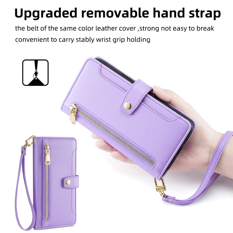 For Samsung Galaxy S25+ 5G Sheep Texture Cross-body Zipper Wallet Leather Phone Case(Purple) by buy2fix