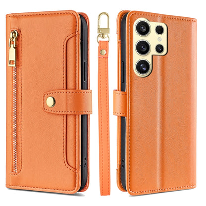 For Samsung Galaxy S25 Ultra 5G Sheep Texture Cross-body Zipper Wallet Leather Phone Case(Orange) by buy2fix
