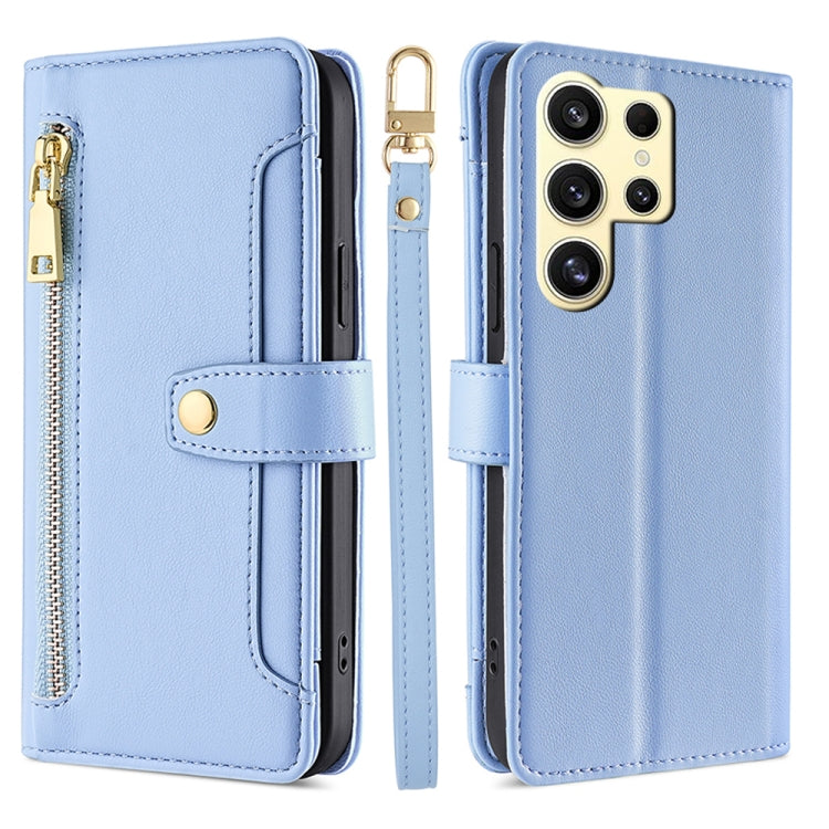 For Samsung Galaxy S25 Ultra 5G Sheep Texture Cross-body Zipper Wallet Leather Phone Case(Blue) by buy2fix