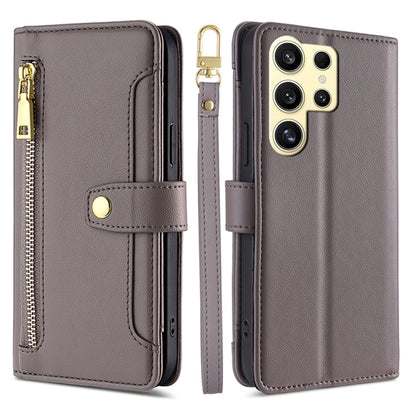 For Samsung Galaxy S25 Ultra 5G Sheep Texture Cross-body Zipper Wallet Leather Phone Case(Grey) by buy2fix