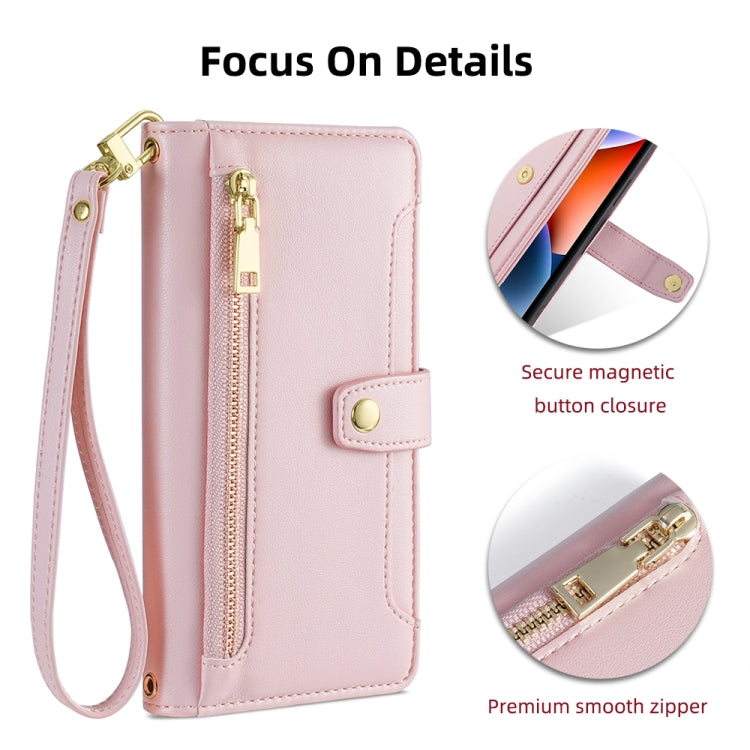 For Samsung Galaxy S25 Ultra 5G Sheep Texture Cross-body Zipper Wallet Leather Phone Case(Pink) by buy2fix