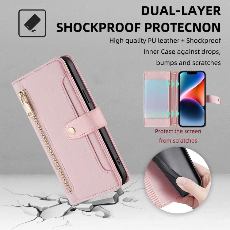 For Samsung Galaxy S25 Ultra 5G Sheep Texture Cross-body Zipper Wallet Leather Phone Case(Pink) by buy2fix