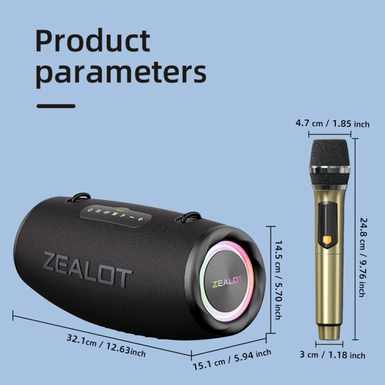 Zealot S87M 80W Portable Outdoor RGB Bluetooth Speaker with Microphone(Black) - Waterproof Speaker by ZEALOT | Online Shopping UK | buy2fix