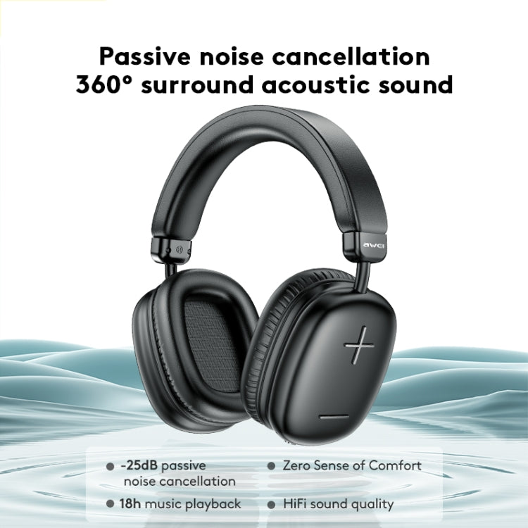 awei AT6 Wireless Bluetooth V5.4 Hi-Fi Stereo Headphones(Black) - Headset & Headphone by awei | Online Shopping UK | buy2fix