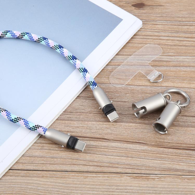 Type-C to Type-C Data Charging Cable Wrist Strap Phone Short Lanyard(Blue Red White) - Lanyards & Wrist Straps by buy2fix | Online Shopping UK | buy2fix