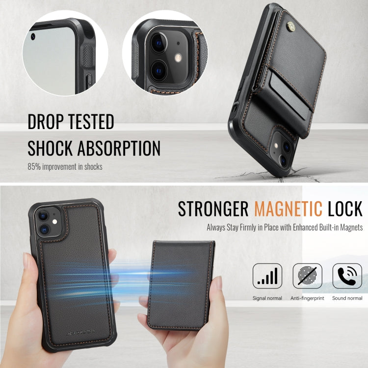 For iPhone 11 JEEHOOD J06 British Style RFID MagSafe Card Bag PU Phone Case(Black) - iPhone 11 Cases by JEEHOOD | Online Shopping UK | buy2fix
