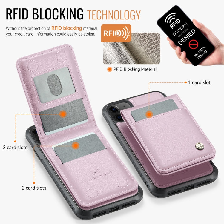 For iPhone 11 JEEHOOD J06 British Style RFID MagSafe Card Bag PU Phone Case(Pink) - iPhone 11 Cases by JEEHOOD | Online Shopping UK | buy2fix