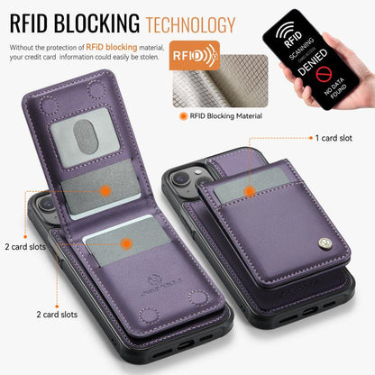 For iPhone 14 JEEHOOD J06 British Style RFID MagSafe Card Bag PU Phone Case(Purple) - iPhone 14 Cases by JEEHOOD | Online Shopping UK | buy2fix