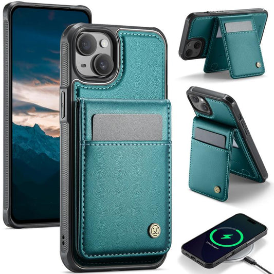 For iPhone 14 JEEHOOD J06 British Style RFID MagSafe Card Bag PU Phone Case(Green) - iPhone 14 Cases by JEEHOOD | Online Shopping UK | buy2fix
