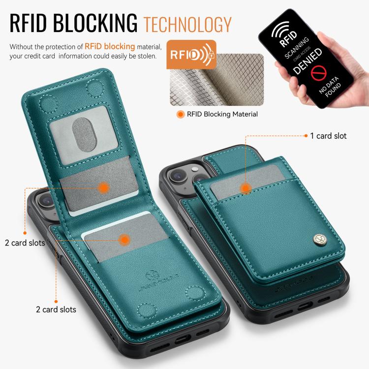 For iPhone 14 JEEHOOD J06 British Style RFID MagSafe Card Bag PU Phone Case(Green) - iPhone 14 Cases by JEEHOOD | Online Shopping UK | buy2fix