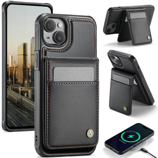 For iPhone 14 JEEHOOD J06 British Style RFID MagSafe Card Bag PU Phone Case(Black) - iPhone 14 Cases by JEEHOOD | Online Shopping UK | buy2fix