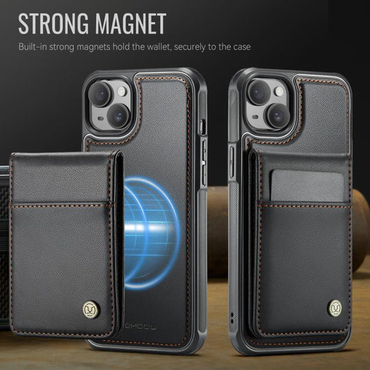 For iPhone 14 JEEHOOD J06 British Style RFID MagSafe Card Bag PU Phone Case(Black) - iPhone 14 Cases by JEEHOOD | Online Shopping UK | buy2fix