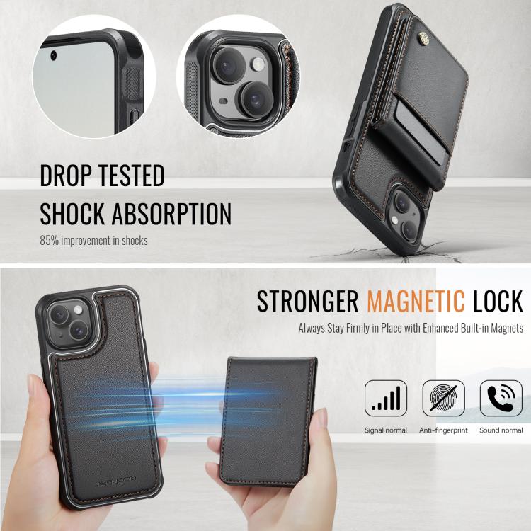 For iPhone 14 JEEHOOD J06 British Style RFID MagSafe Card Bag PU Phone Case(Black) - iPhone 14 Cases by JEEHOOD | Online Shopping UK | buy2fix