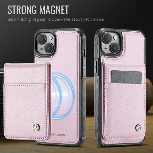 For iPhone 14 JEEHOOD J06 British Style RFID MagSafe Card Bag PU Phone Case(Pink) - iPhone 14 Cases by JEEHOOD | Online Shopping UK | buy2fix
